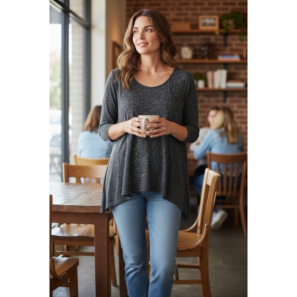 Eileen Fisher‎ Organic Cotton Virgin Wool Asymmetrical Knit Top Size Medium